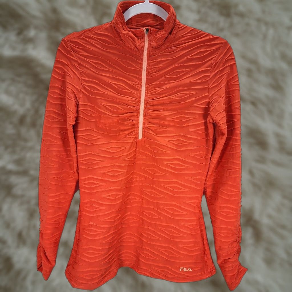 Fila FILA Women's Orange Textured Sweatshirt Pullover 1/2 Zip M Slim Logo Mock Neck Activewear Shirt Sweatshirt Women’s Size M Size M / US 6-8 / IT 42-44 - 1 Thumbnail