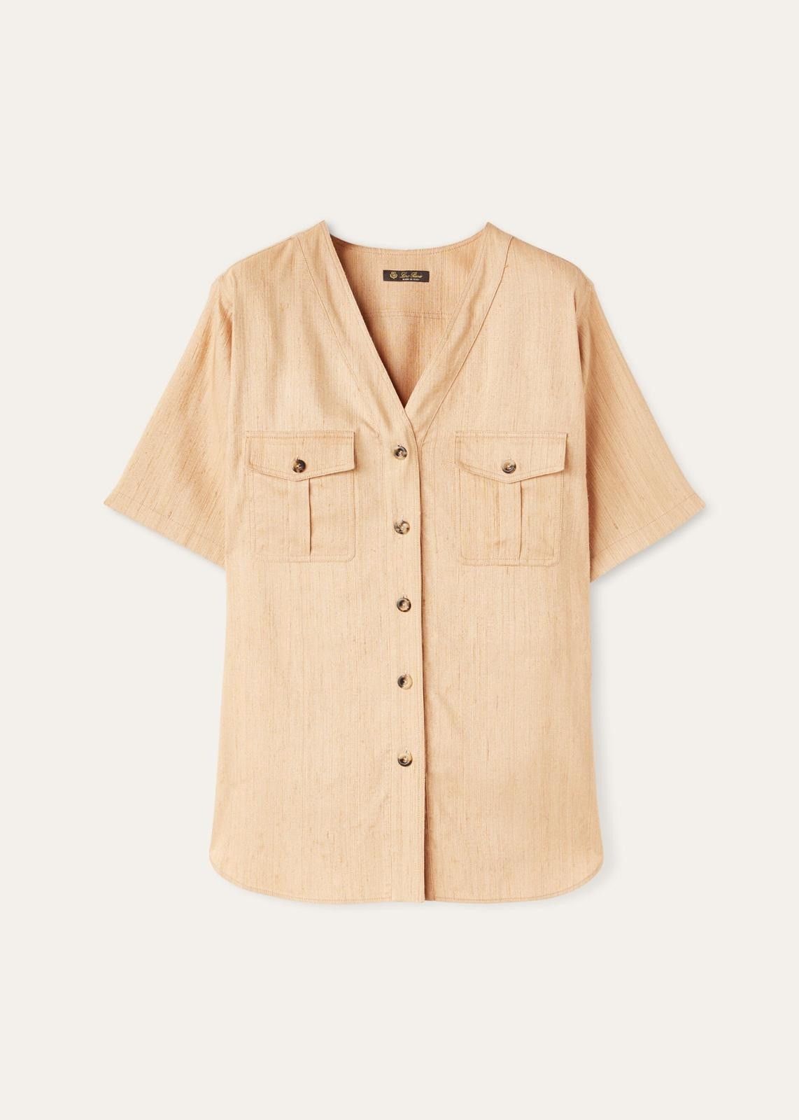 Loro Piana o1srvl11e0725 FAN7463 Silk Abir Shirt in Beige Size M / US 6-8 / IT 42-44 - 1 Thumbnail
