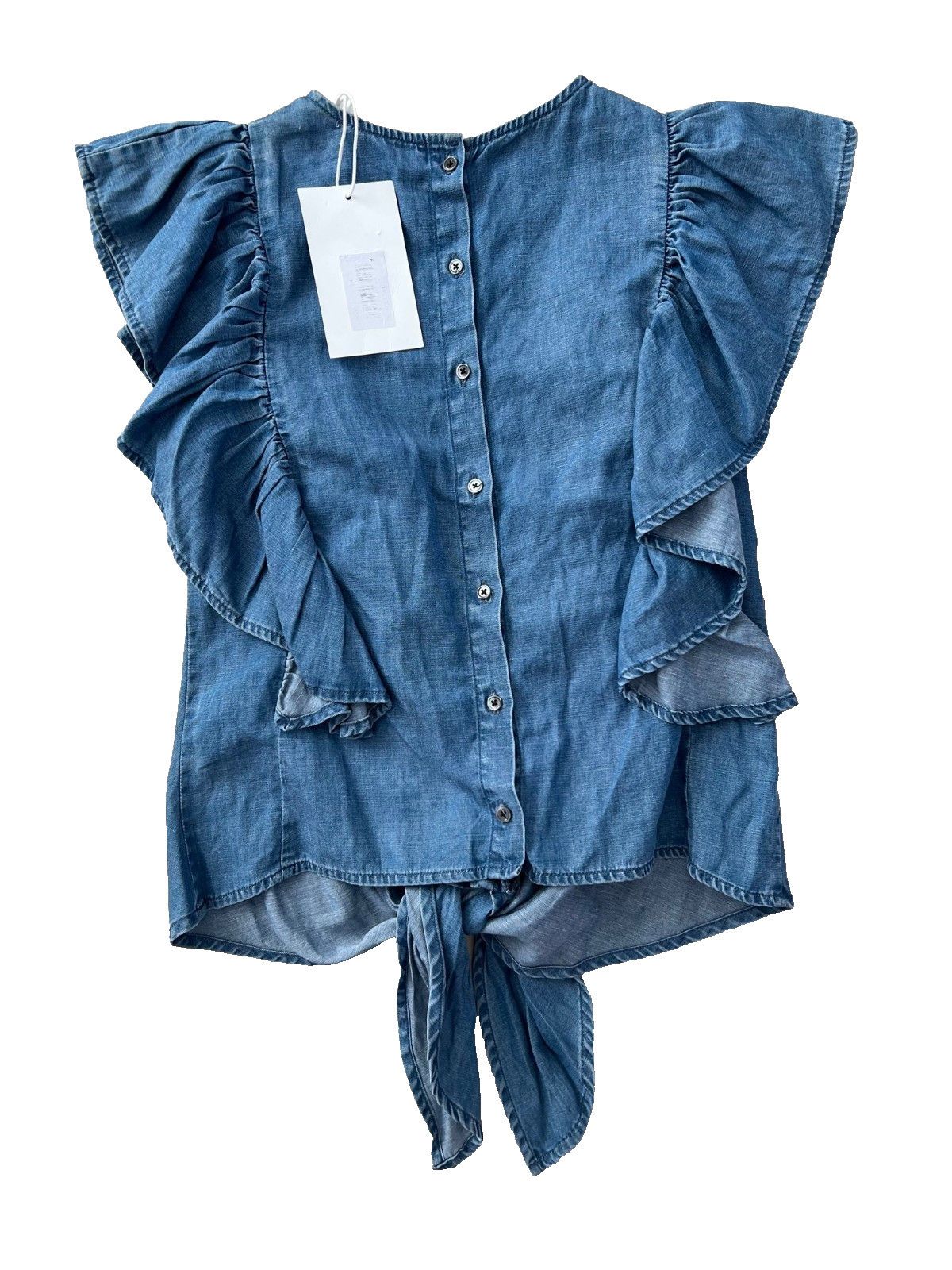 Frame FRAME Knot Ruffled Tie Chambray Denim Flutter Top xs Size XS / US 0-2 / IT 36-38 - 5 Thumbnail