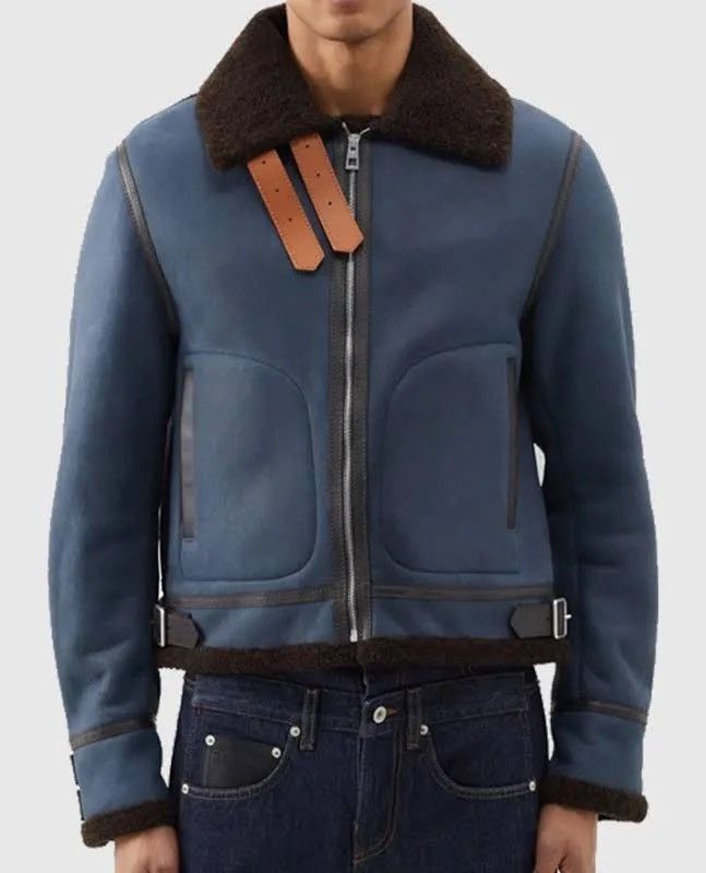 Loewe Loewe Blue Leather Brown Shearling Jacket Size US L / EU 52-54 / 3 - 24 Thumbnail
