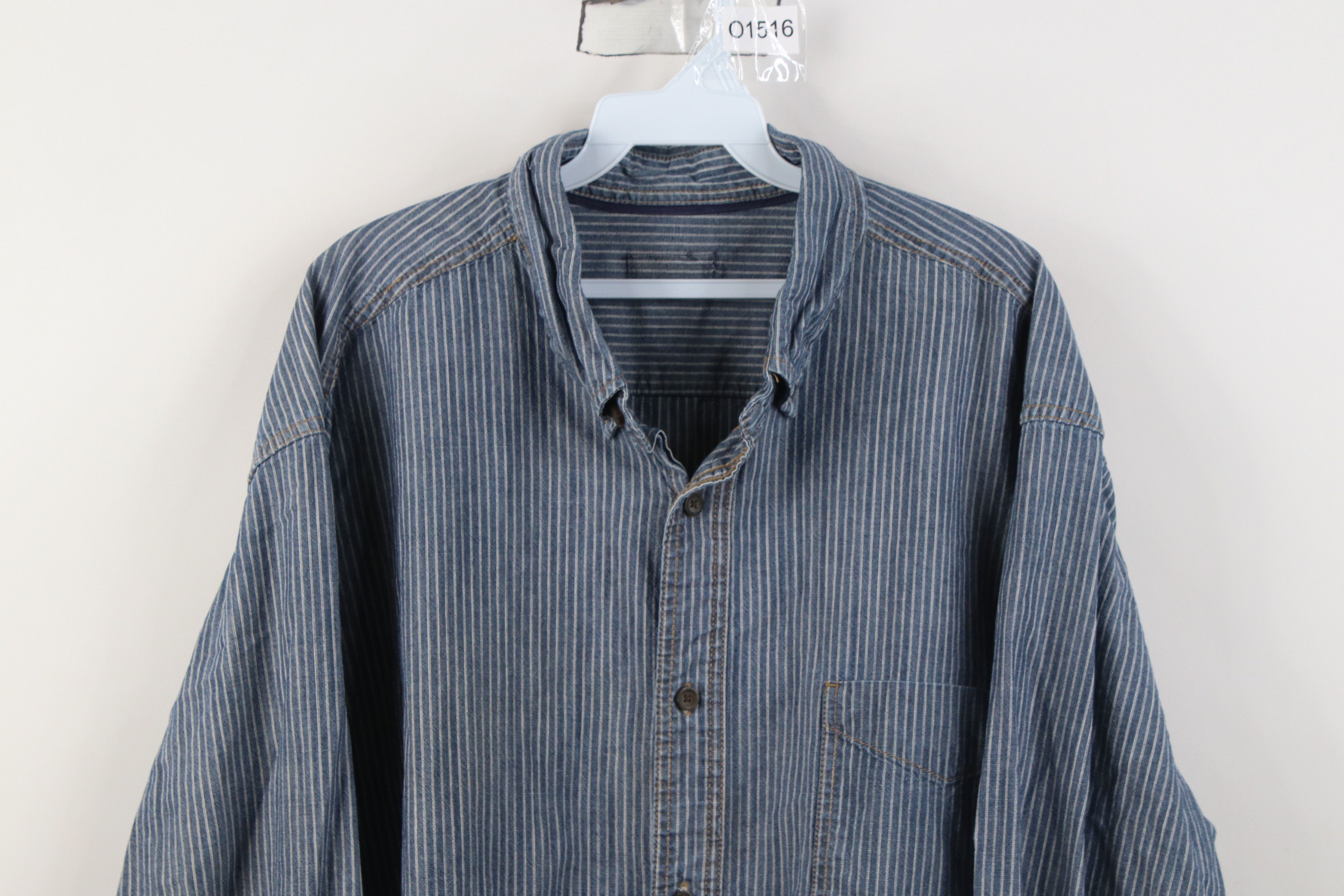 Vintage Vintage 90s Y2K Streetwear Denim Striped Button Down Shirt Size US XXL / EU 58 / 5 - 2 Thumbnail