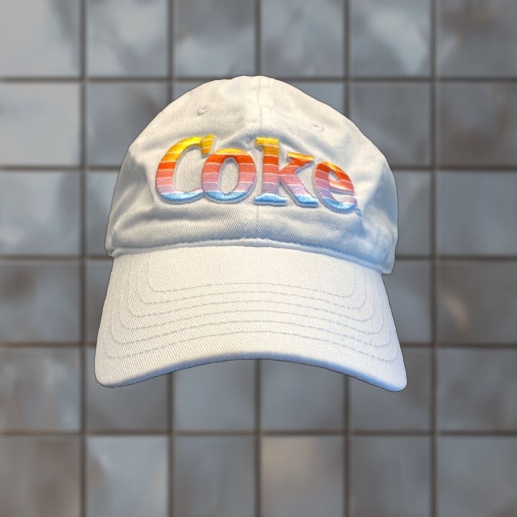 Rainbow VINTAGE Coca-Cola Hat Baseball Cap Mens One Size White Adjustable Rainbow Logo 90s Classic Logo Size ONE SIZE - 1 Thumbnail