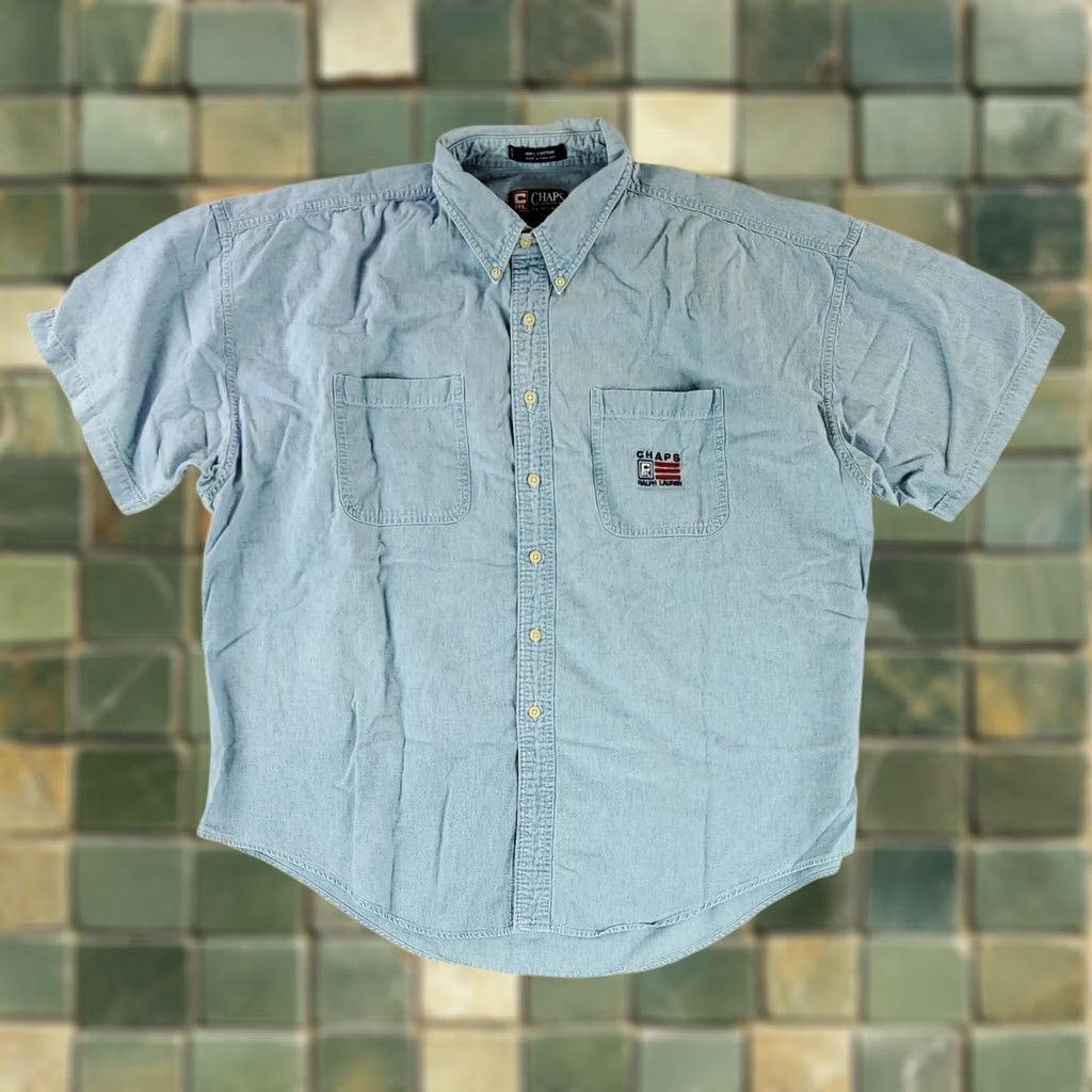 Chaps Chaps Shirt Denim Chambray USA Flag Blue Button Down Short Sleeve Mens XXL Shirt Size US XXL / EU 58 / 5 - 1 Thumbnail