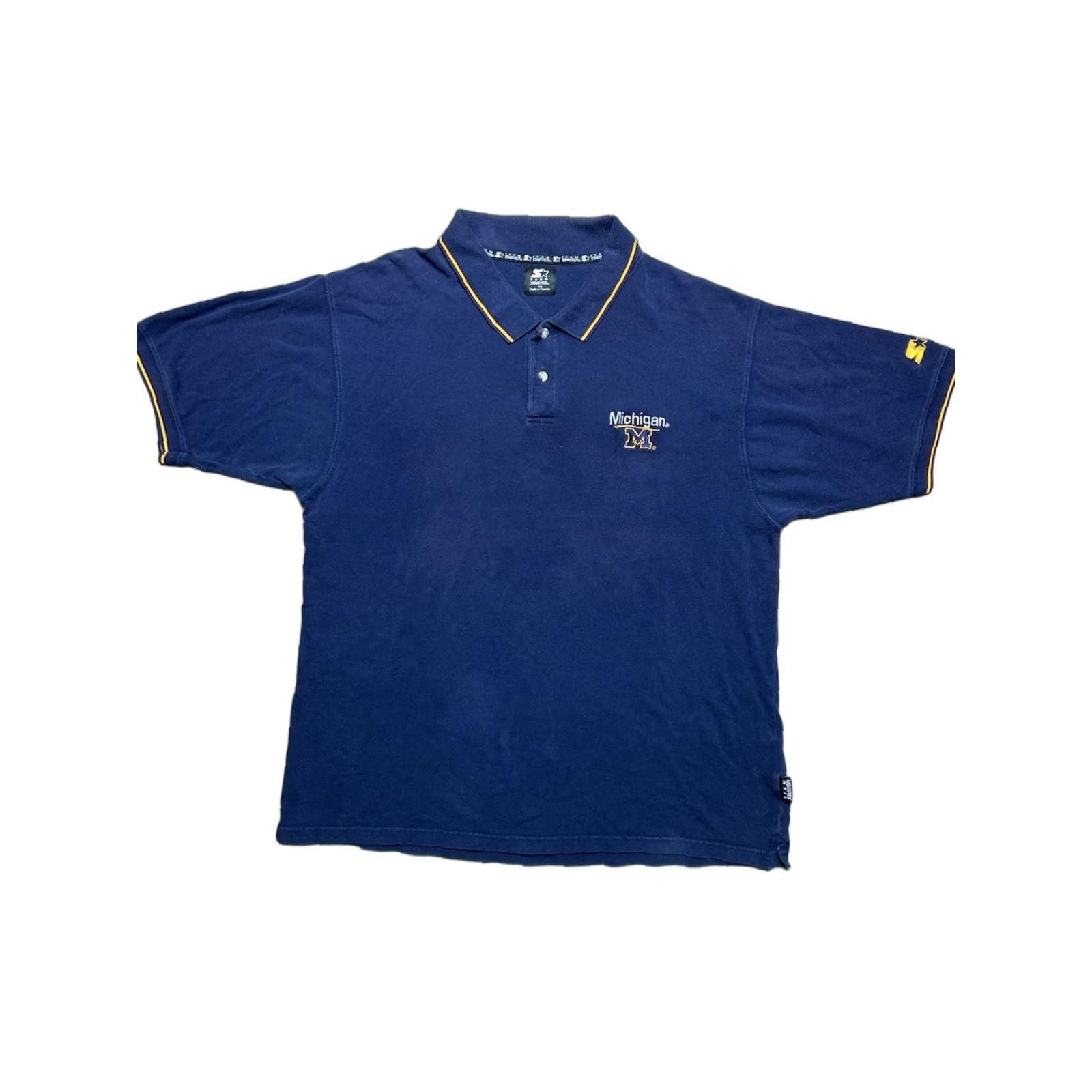 Starter VINTAGE Starter University of Michigan Wolverines Polo Shirt 2XL Short Sleeve Blue Mens XXL Size US XXL / EU 58 / 5 - 1 Thumbnail