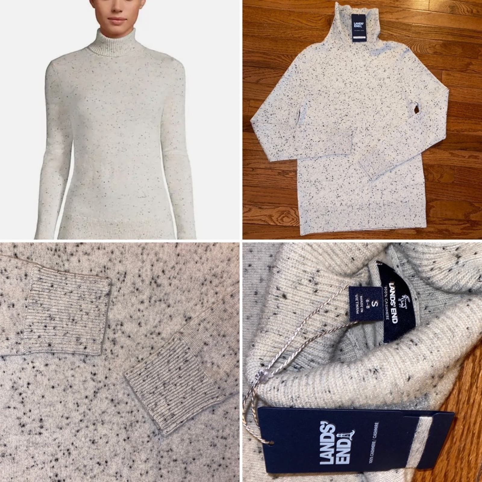 image of New $199 Lands End Cashmere Ivory Donegal Sweater Size S in Cream, Women's