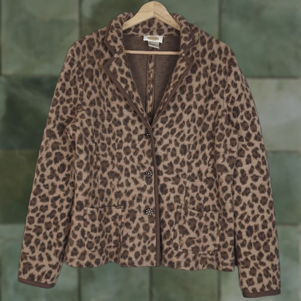Talbots Talbots Blazer Women's Large Brown Leopard Print 100% Merino Wool Jacket Tailored Size L / US 10 / IT 46 - 1 Thumbnail