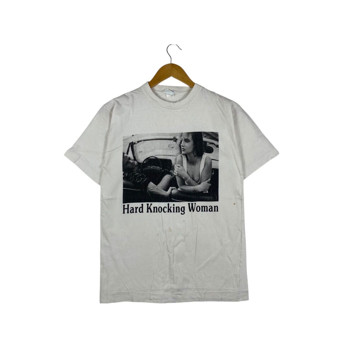 Vintage 90s Photo T-Shirt "Hard Knocking Woman" White Men's Vintage Size US M / EU 48-50 / 2 - 1 Thumbnail