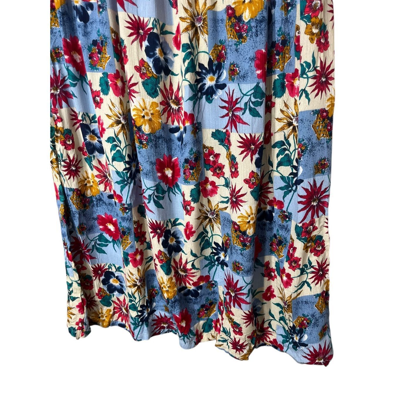 Other Vintage The Villager pleated Blue Cream Floral Boho Maxi Ski Size 28" / US 6 / IT 42 - 2 Thumbnail