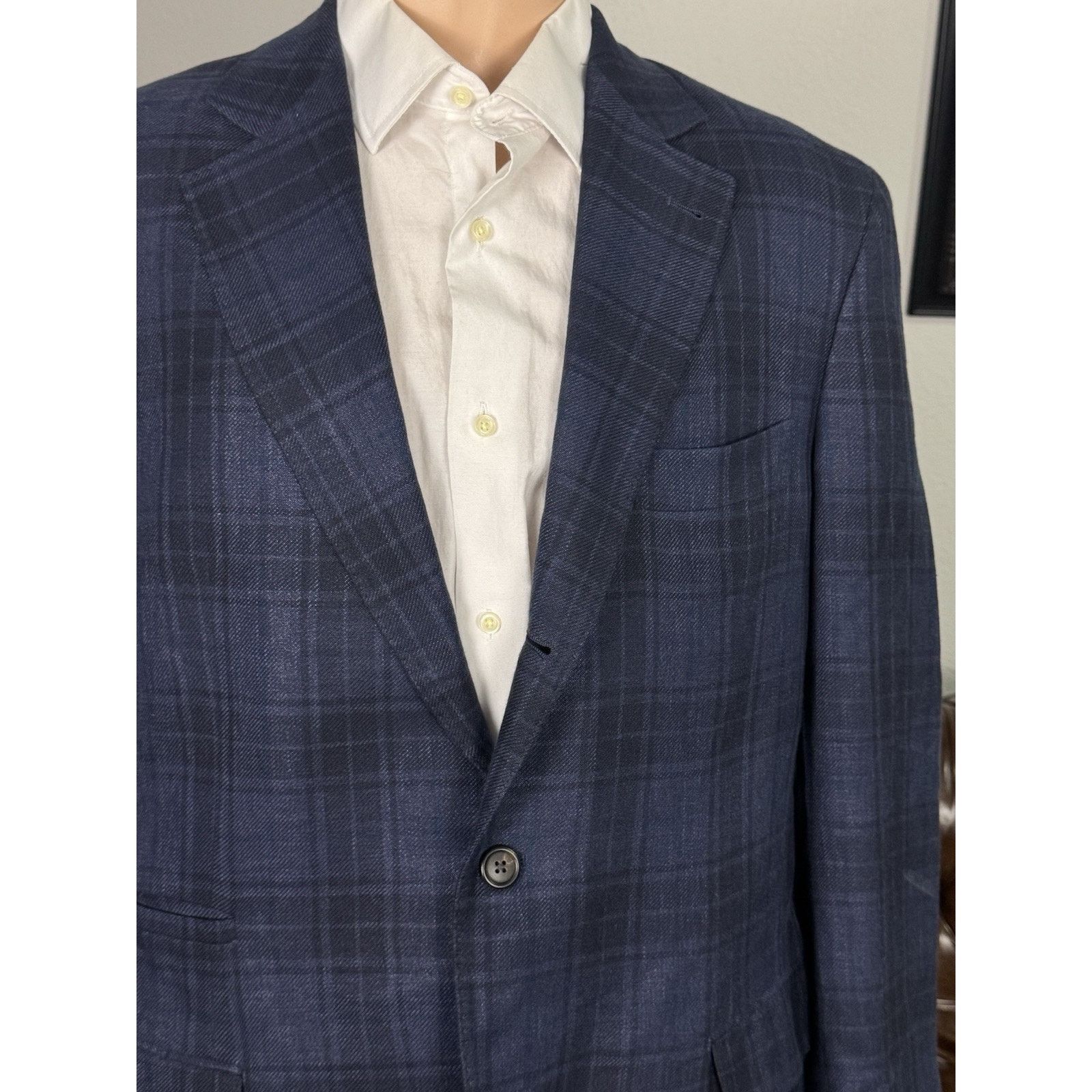 Brunello Cucinelli Brunello Cucinelli Navy Blue Plaid Sportcoat Wool 54IT/ 42 Size 42R - 3 Thumbnail