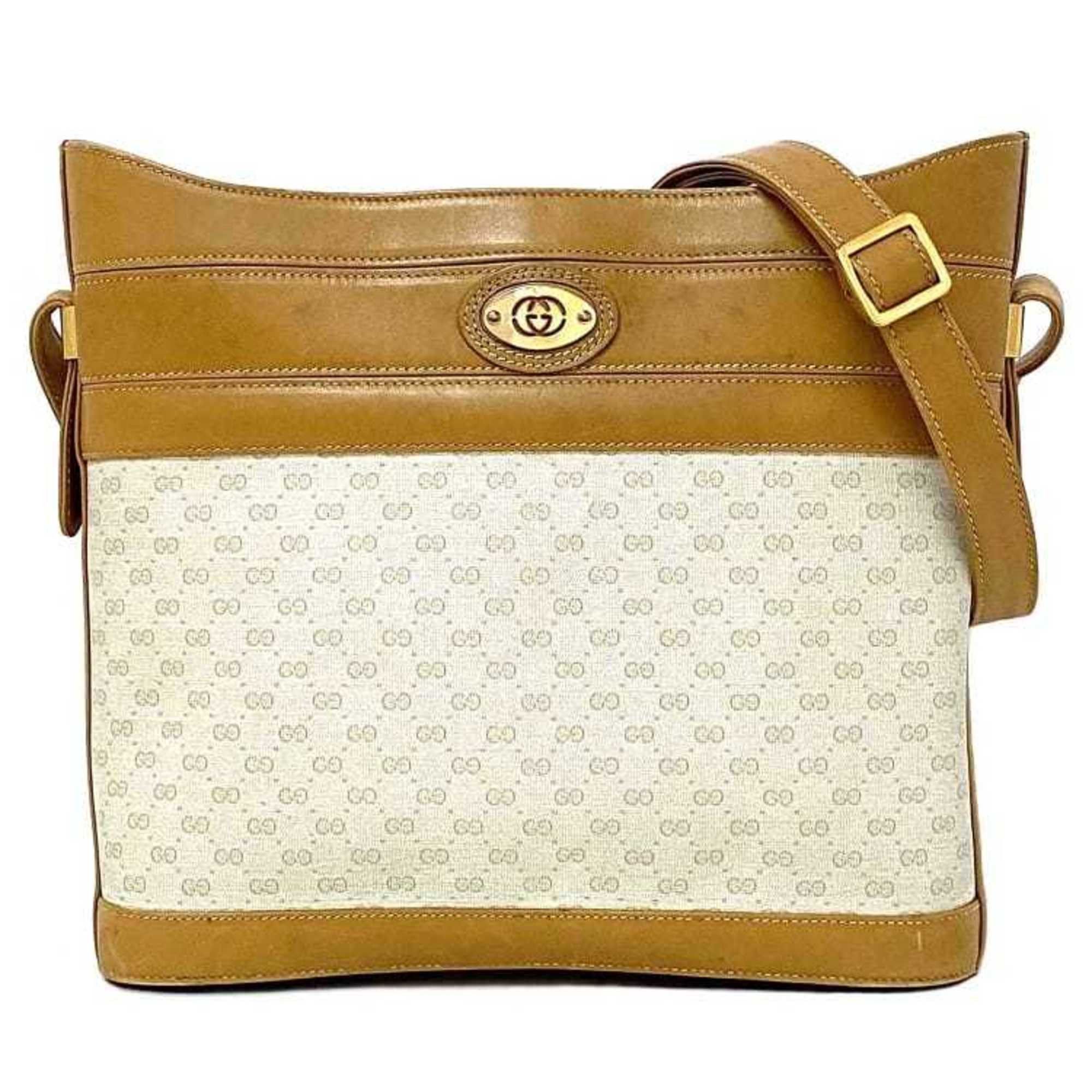 image of Gucci Shoulder Bag Beige Brown Gold Micro GG 001.109.0579 Pvc Leather Gucci Old Ladies, Women's