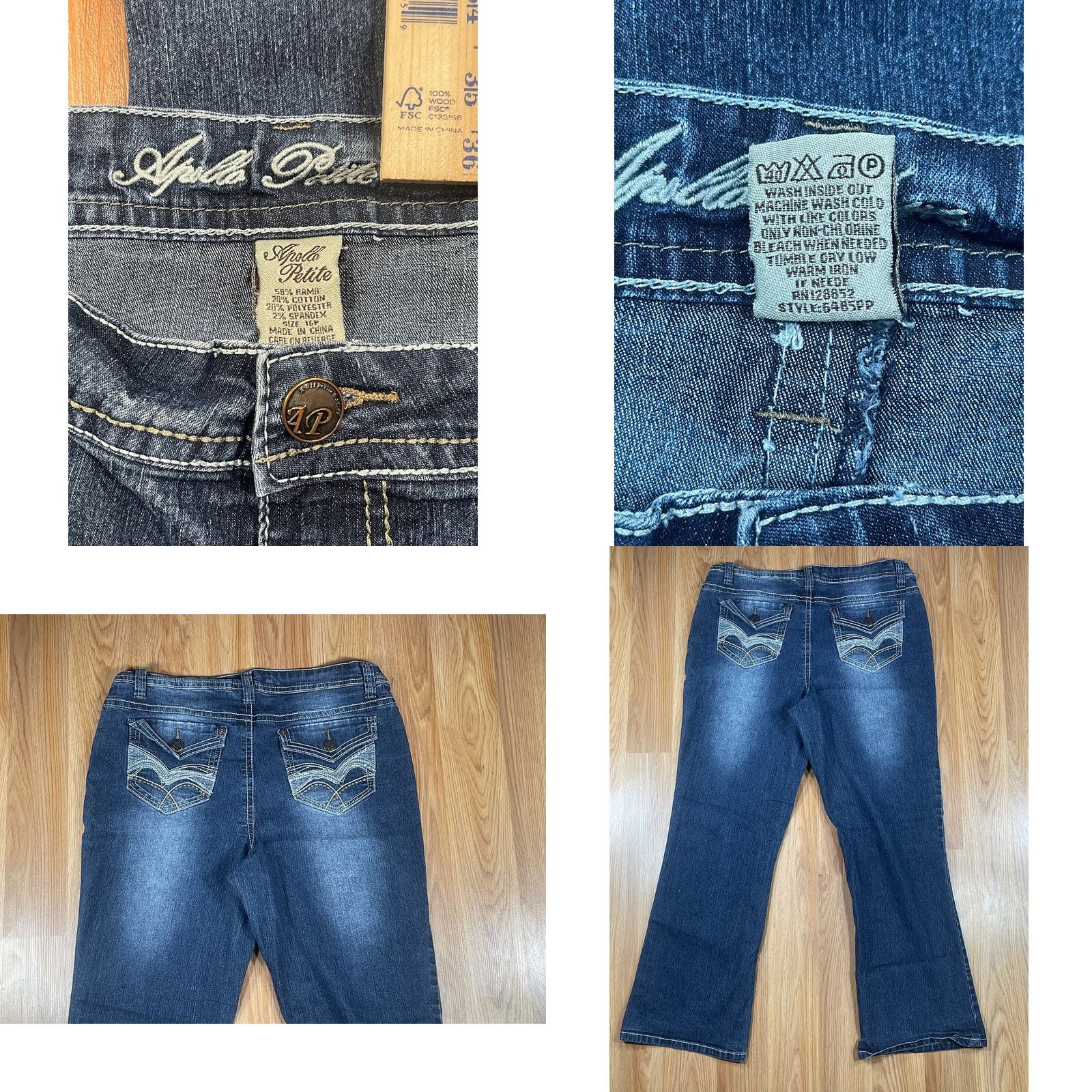 Vintage Apollo Petite Jeans Womens Size 16P Straight Leg High Rise Blue Denim Stretch Size 38" / US 16 / IT 52 - 8 Thumbnail