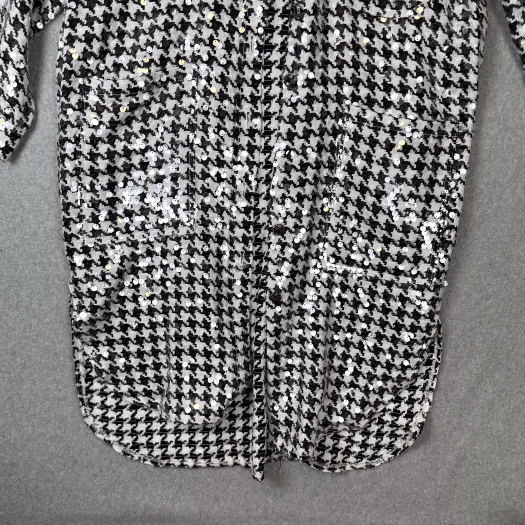 Zara ZARA Overshirt Sequin Limited Edition Black Houndstooth Womens L Large NWT Button-Up Shirt Size L / US 10 / IT 46 - 3 Thumbnail