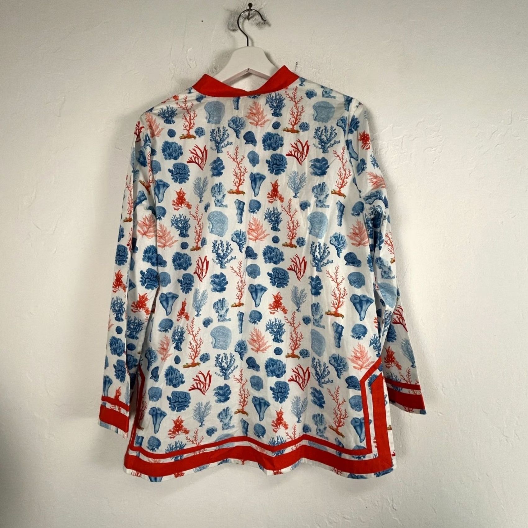 Vintage Nico Blu Womens Long Sleeve Caftan Tunic Top PL Coral & Sea Print 100% Cotton Size L / US 10 / IT 46 - 2 Thumbnail