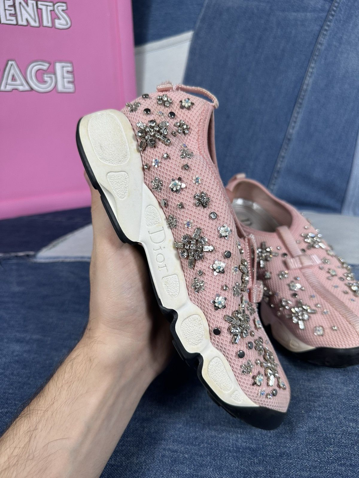 Dior Dior Fusion Pink Bling Mesh Rhinestones Low Sneakers Size US 7 / IT 37 - 15 Thumbnail