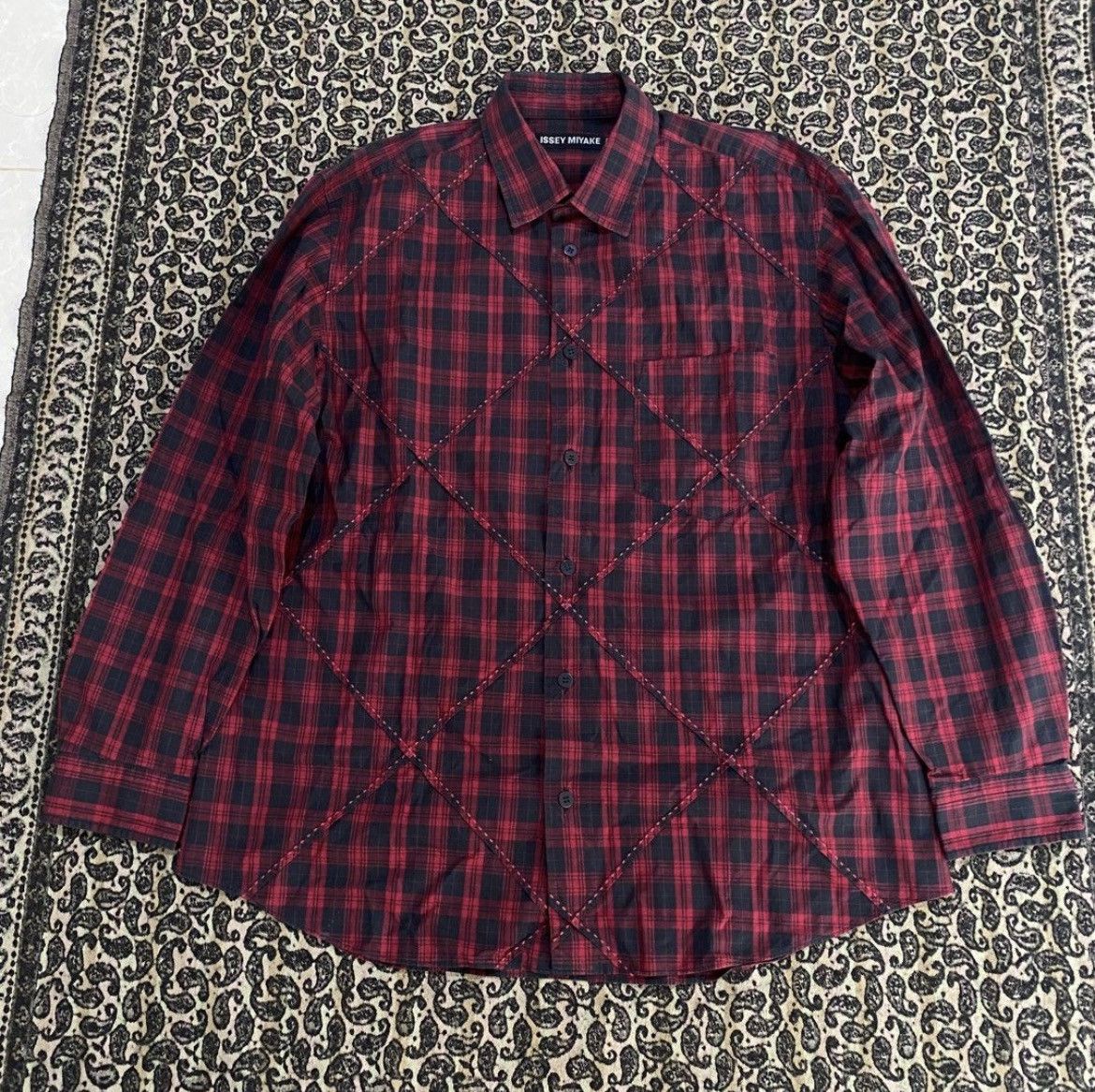 Issey Miyake 🇯🇵 Issey Miyake Men Flanel Plaid Embroidery Shirt Designer Size US L / EU 52-54 / 3 - 1 Thumbnail