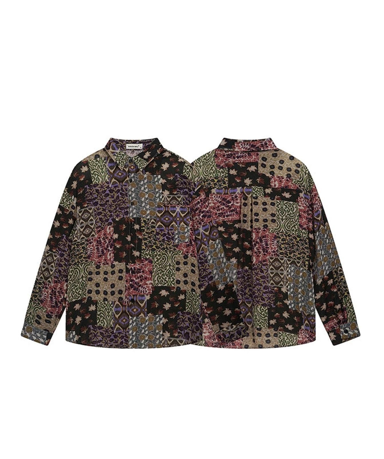 Japanese Brand Multicolor Patchwork Pattern Casual Shirt, Long Sleeve Size US M / EU 48-50 / 2 - 2 Thumbnail