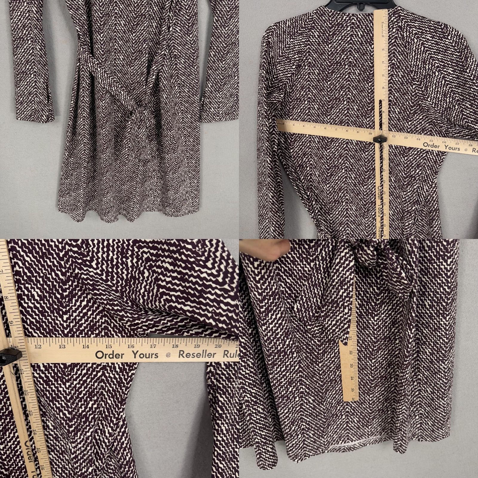 Vintage Ellie Kai Dress Womens 4 Purple White Wrap V-Neck Long Sleeve Print Geometric Dress Size S / US 4 / IT 40 - 8 Thumbnail
