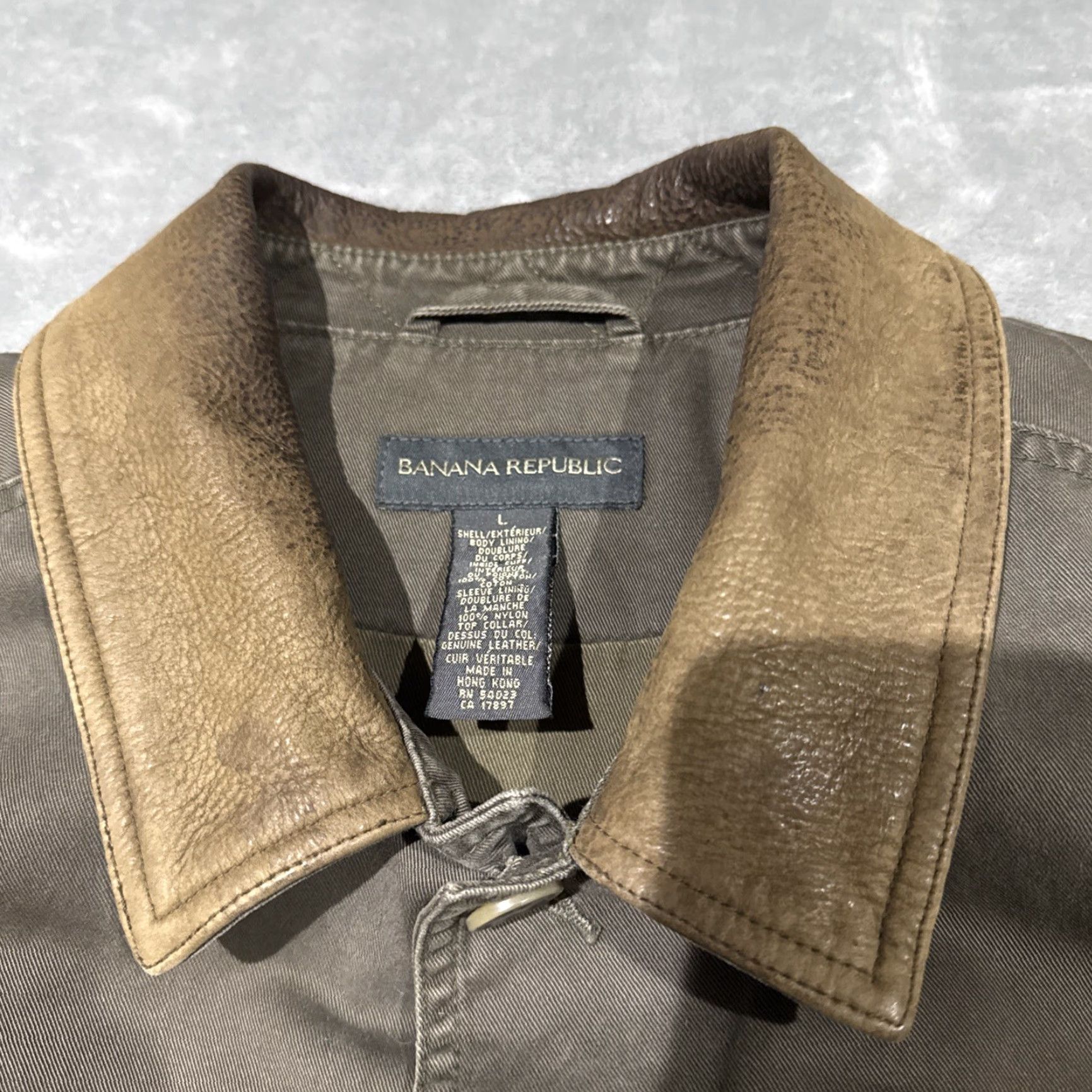 Banana Republic VINTAGE Banana Republic Barn Coat Mens Large Brown Cotton Leather Chore Jacket Overcoat Twill Long Pockets Logo Zipper Button Size US L / EU 52-54 / 3 - 3 Thumbnail