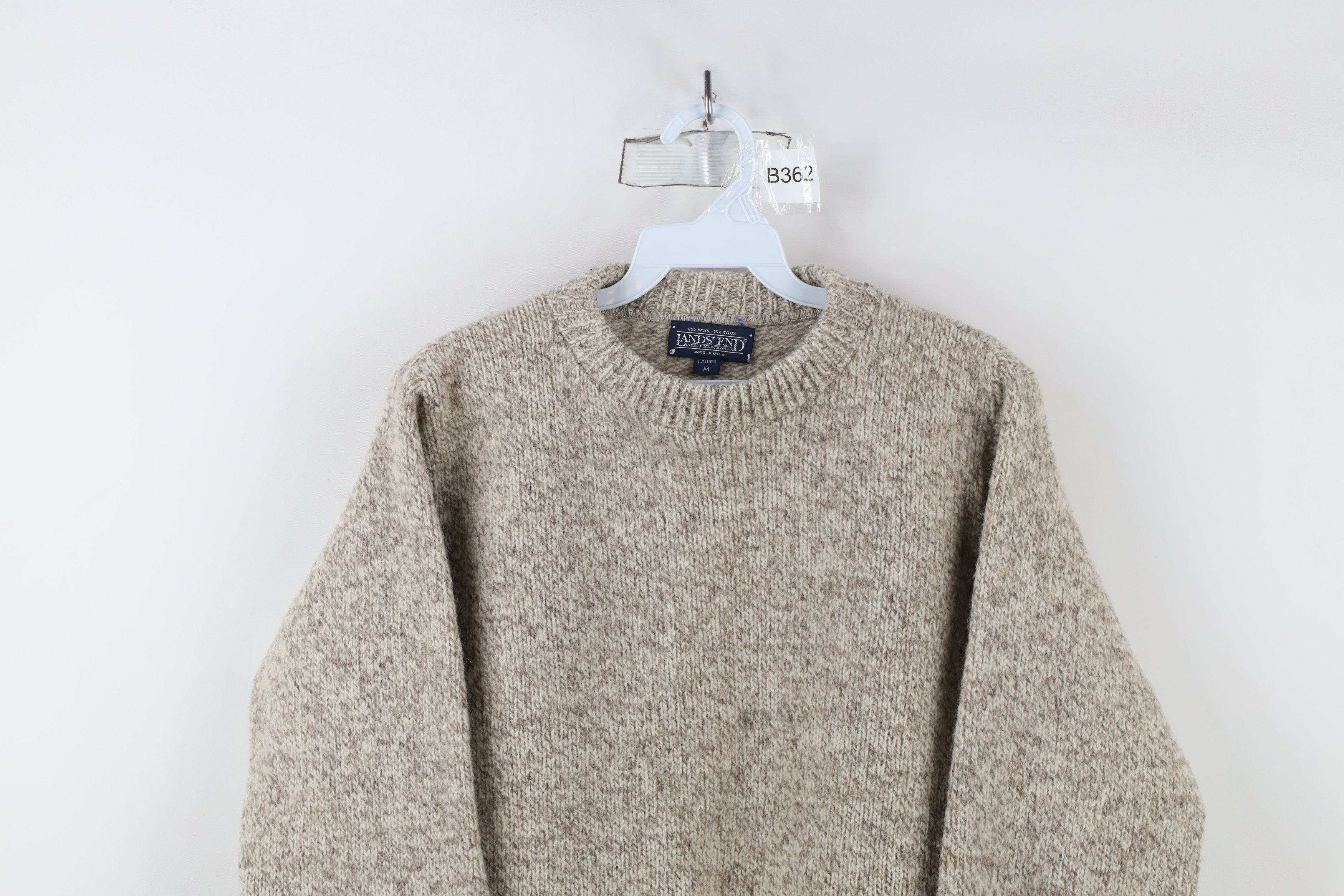 Lands' End × Vintage Vintage 90s Lands End Wool Blend Sweater Oatmeal Brown USA Size M / US 6-8 / IT 42-44 - 2 Thumbnail