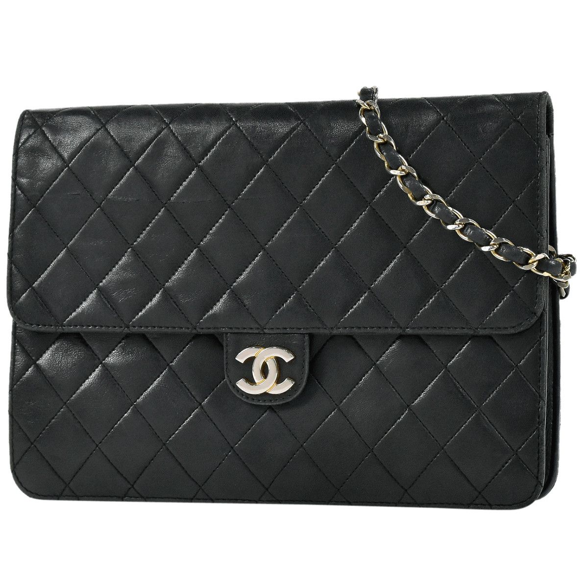 Chanel Matelasse Single Flap Chain Coco Mark Push Black