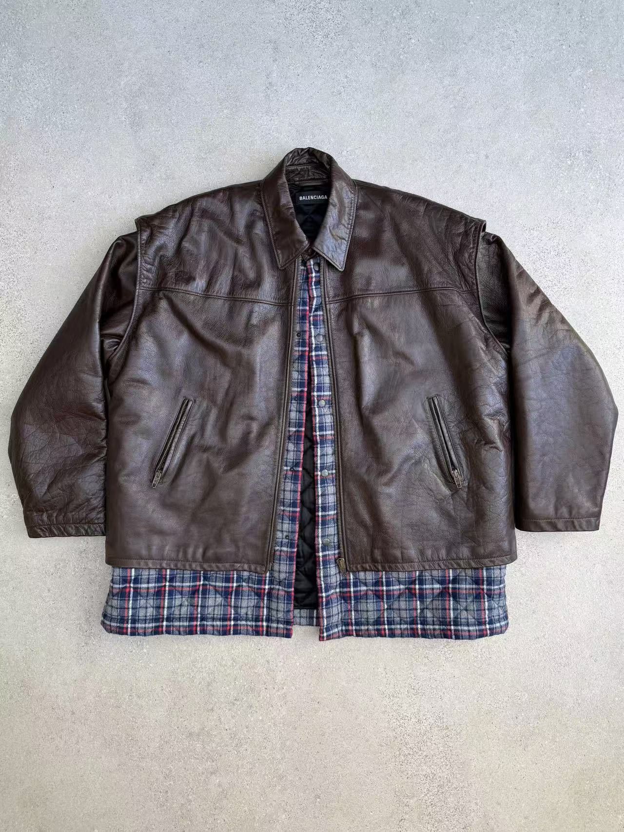 Balenciaga Sz 46 Balenciaga 18AW oversized leather double layers jacke Size US S / EU 44-46 / 1 - 1 Thumbnail