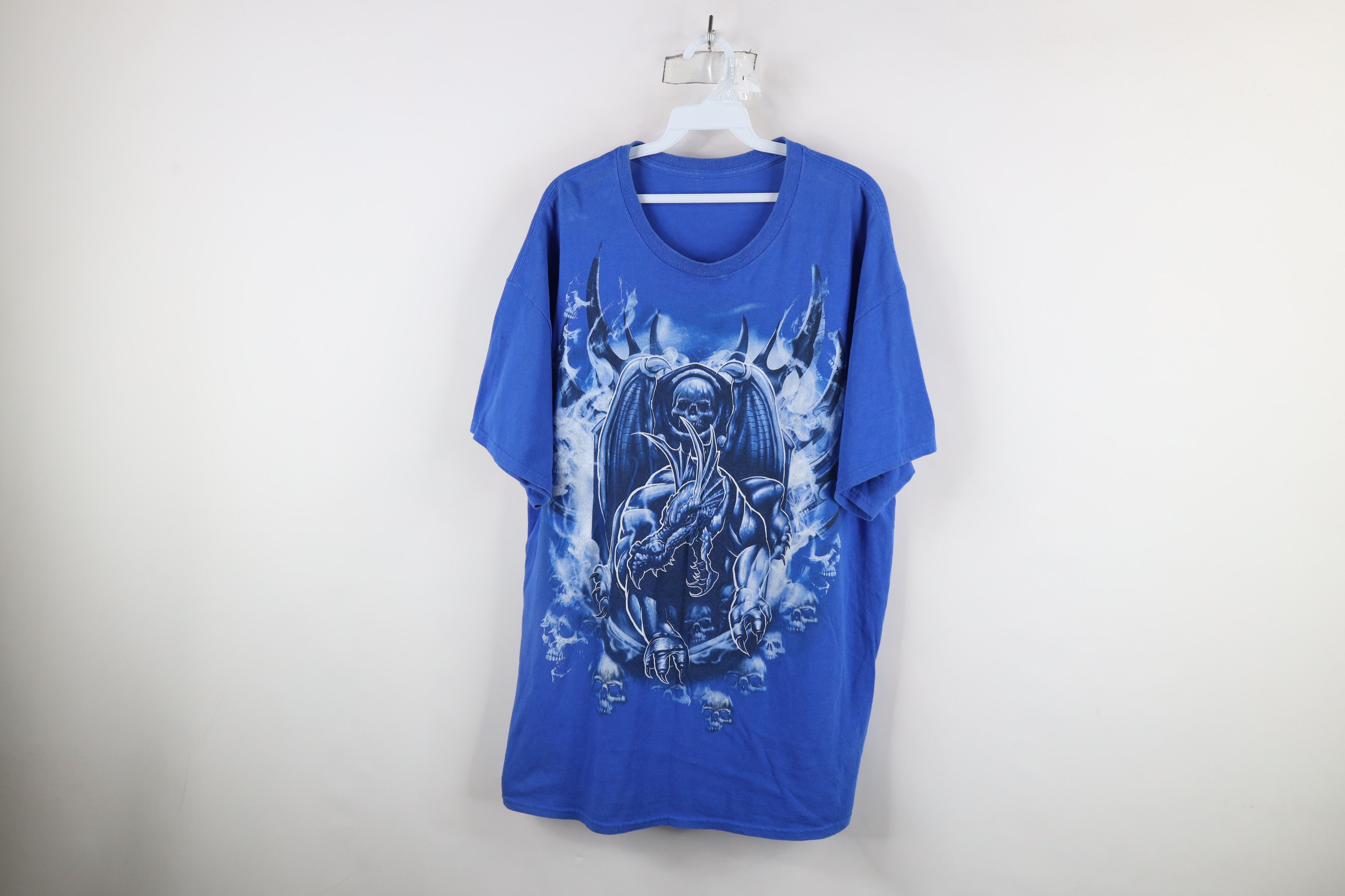Vintage Vintage Y2K Streetwear Dragon Skull Tribal T-Shirt Blue Size US XL / EU 56 / 4 - 1 Thumbnail