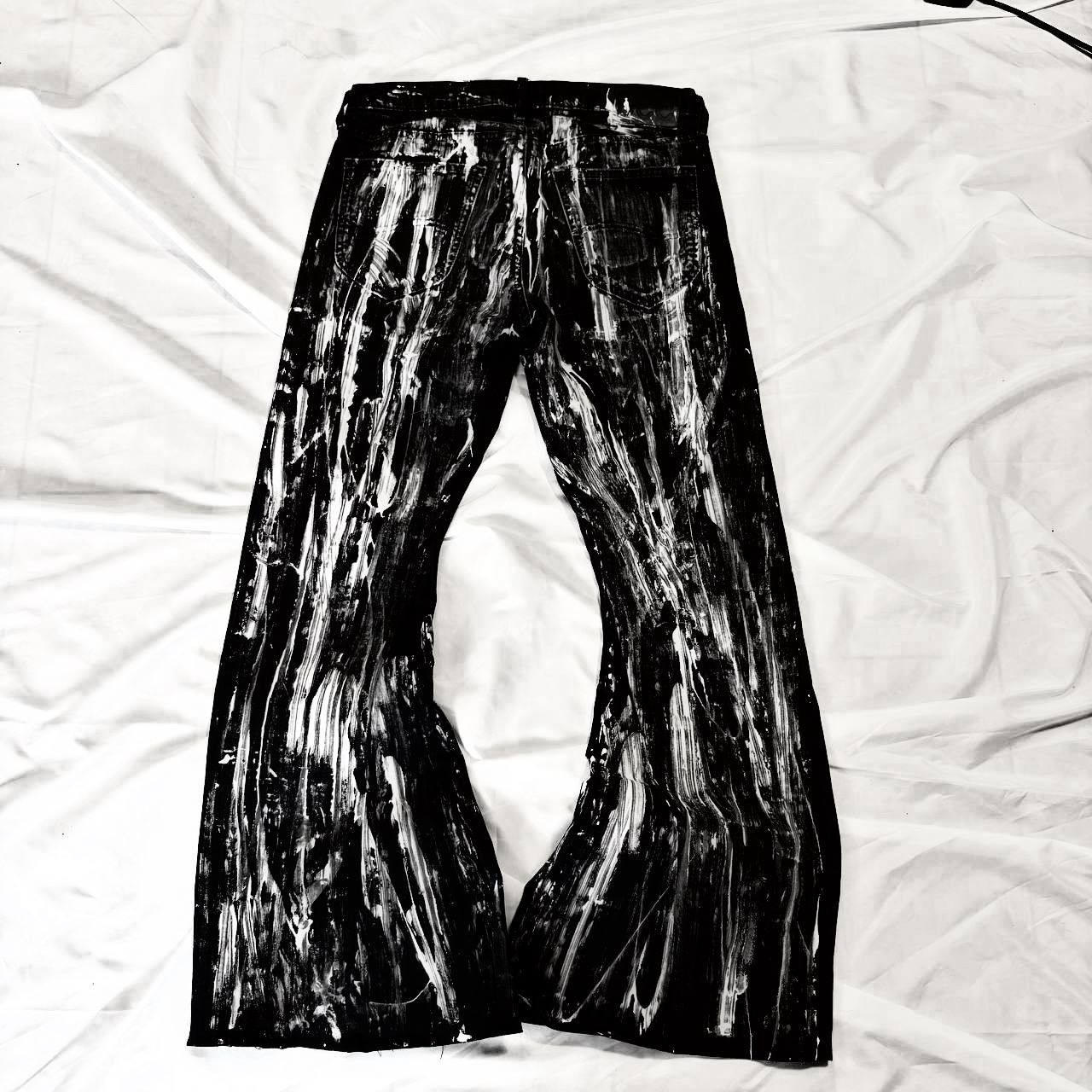 Japanese Brand Custom Black Baggy Distressed Jeans Painted Wide Leg Size US 31 - 2 Thumbnail