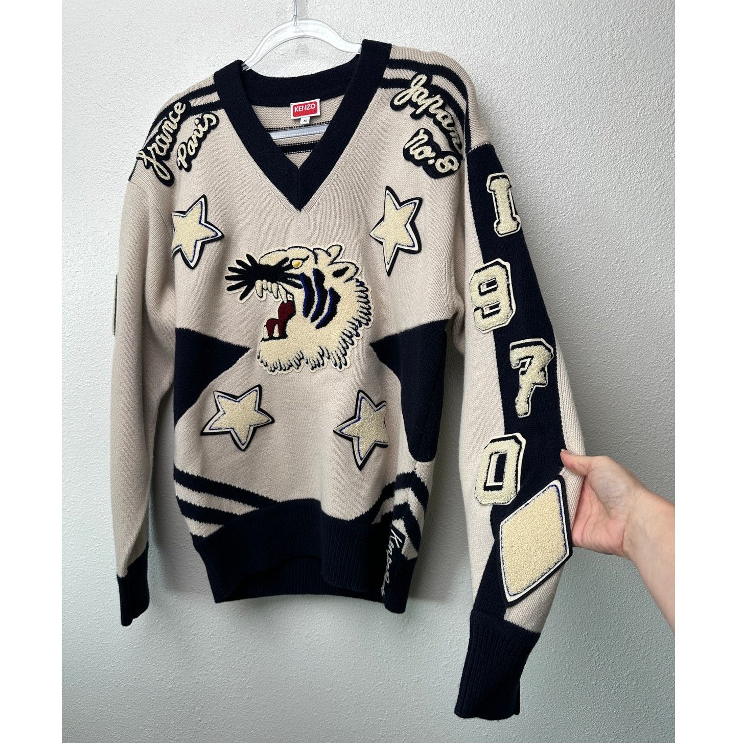 Other KENZO Paris Tiger Graphic V-Neck Sweater Off White Navy M Size US M / EU 48-50 / 2 - 3 Thumbnail