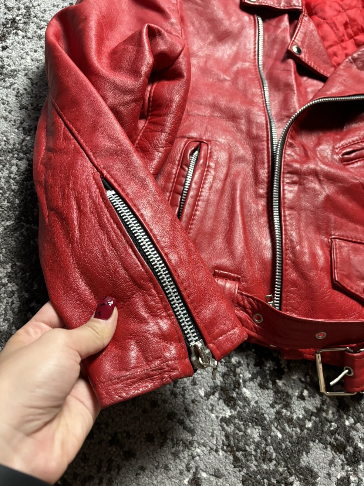 Japanese Brand × Vera Pelle Red leather biker jacket Vera Pelle with silver buckle Size M / US 6-8 / IT 42-44 - 5 Thumbnail