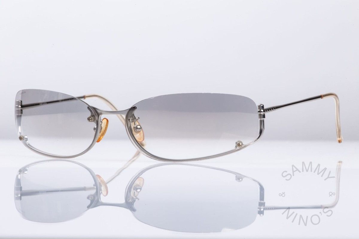 PRADA 00s Metallic Silver Sunglasses Halfrim Y2K Archive