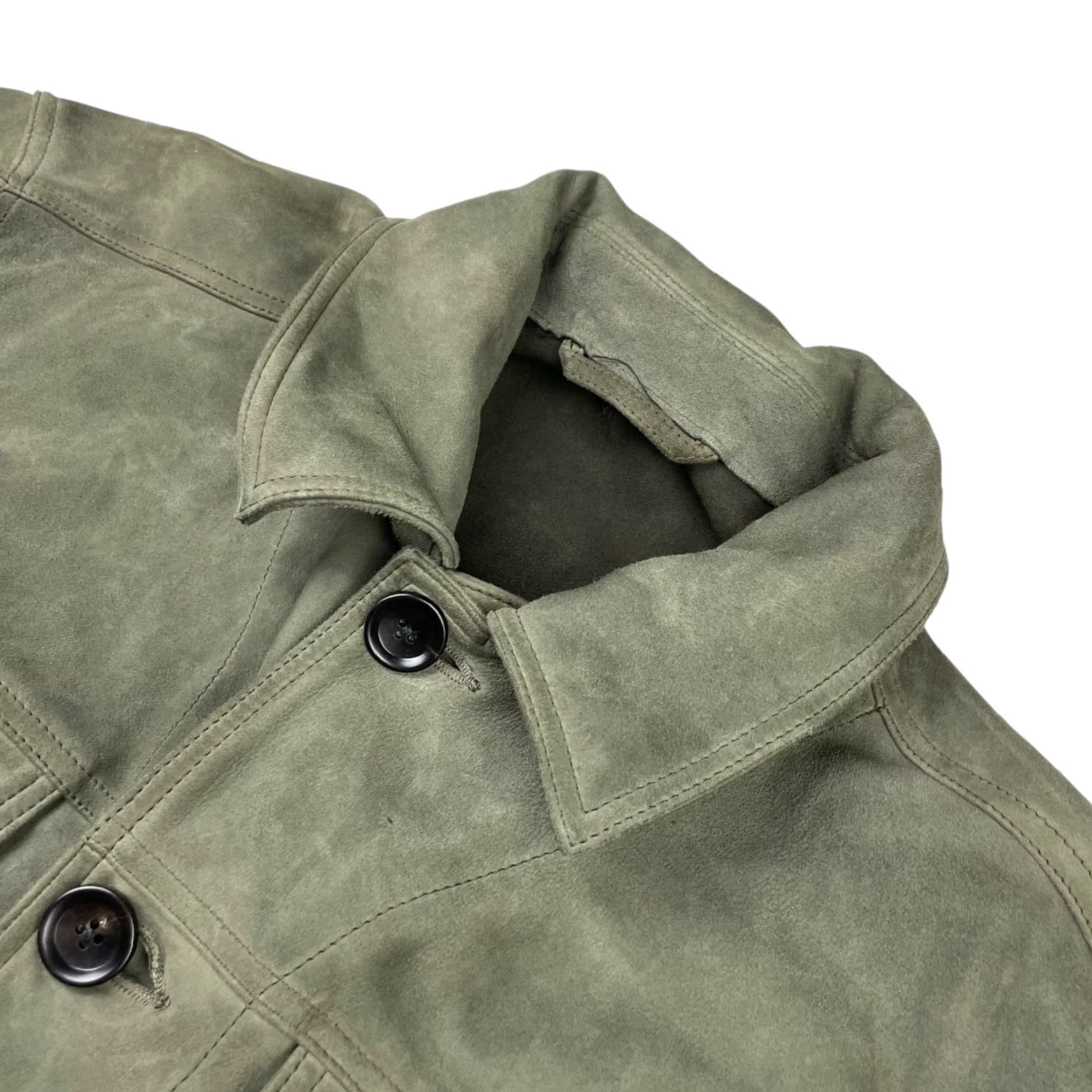 Mr P. Mr P. Men’s 100% Goat Suede Trucker Jacket Green Large Size US L / EU 52-54 / 3 - 2 Thumbnail