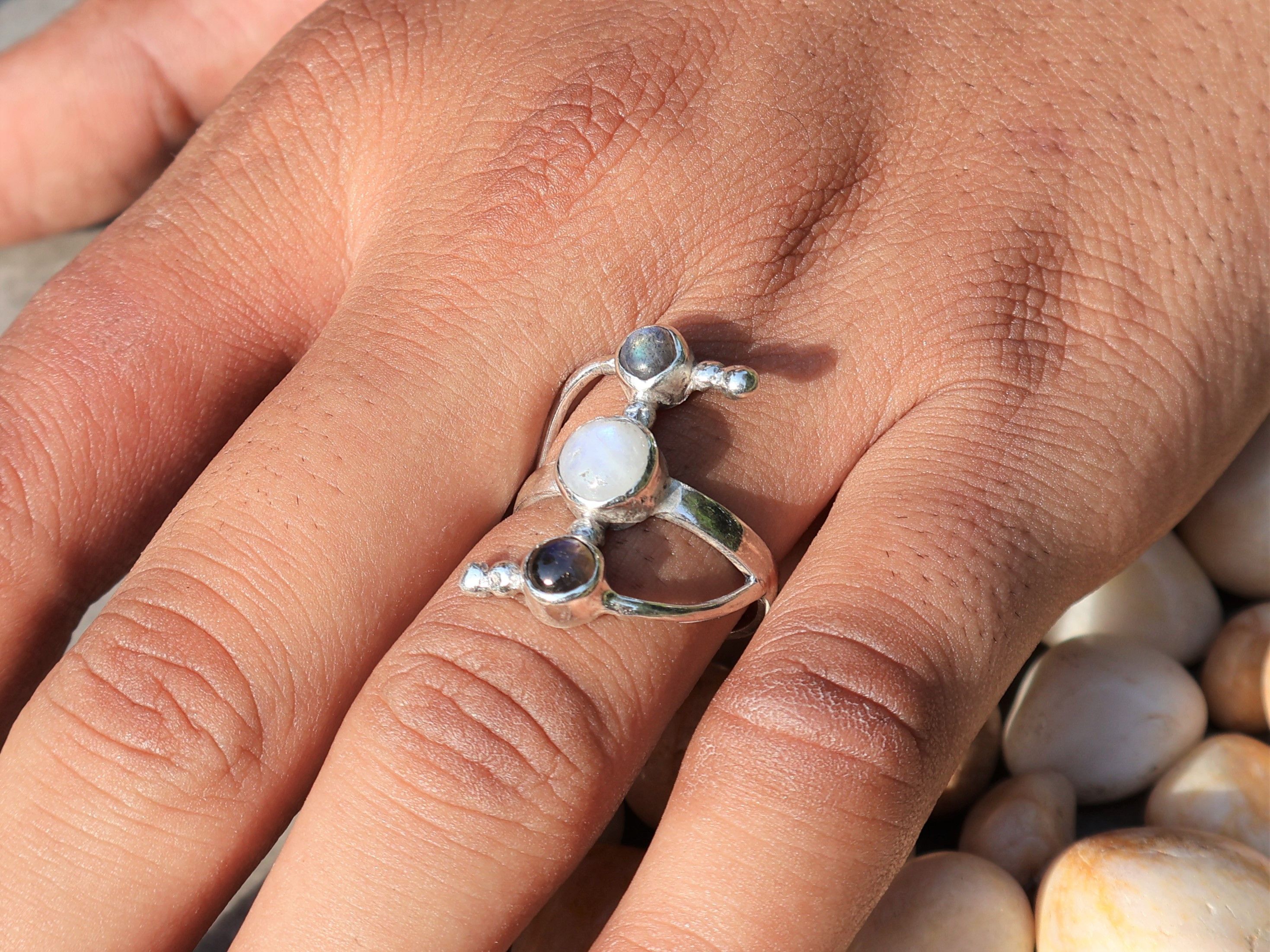 Handmade Moonstone Labradorite Ring, Sterling Silver Handmade Ring, Size ONE SIZE - 8 Thumbnail