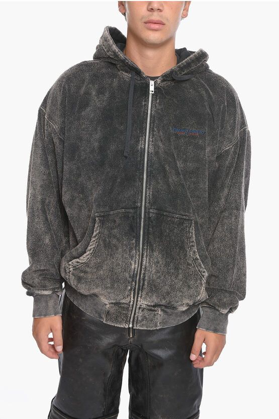 image of Diesel Summer Zip Hoodie Sweatshirt With Embroidered Logo in Grey, Men's (Size XS)