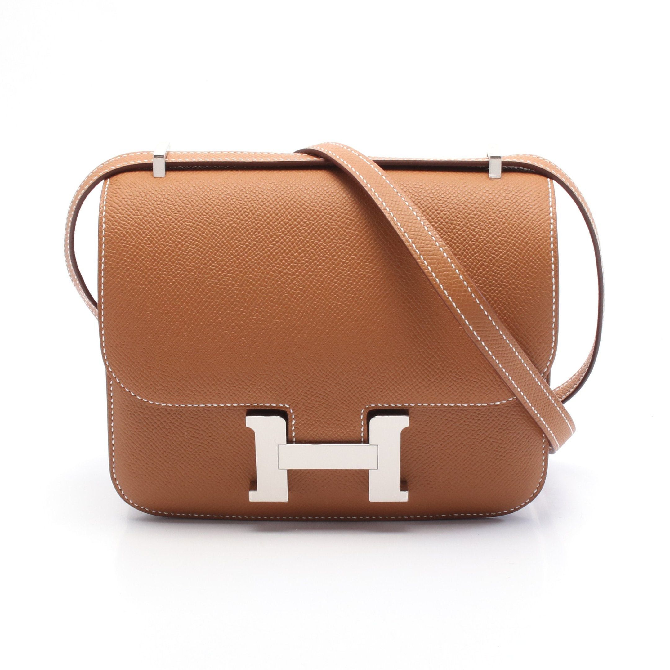 Hermes Constance 3 Mini Miroir Gold Shoulder Bag Veau Epsom Brown Silver Hardware Double Engraved, Women's