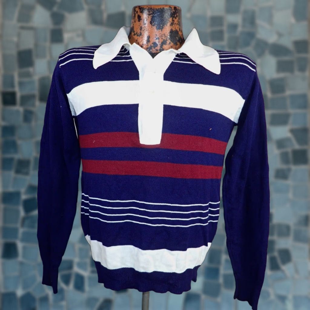Arrow VINTAGE Arrow Polo Shirt NAVY GOLF Casual Men’s Small S Navy Burgundy White Stripes 80s Polo Shirt Mens Navy White Burgundy 80s Arrow Golf Shirt Size US S / EU 44-46 / 1 - 1 Thumbnail