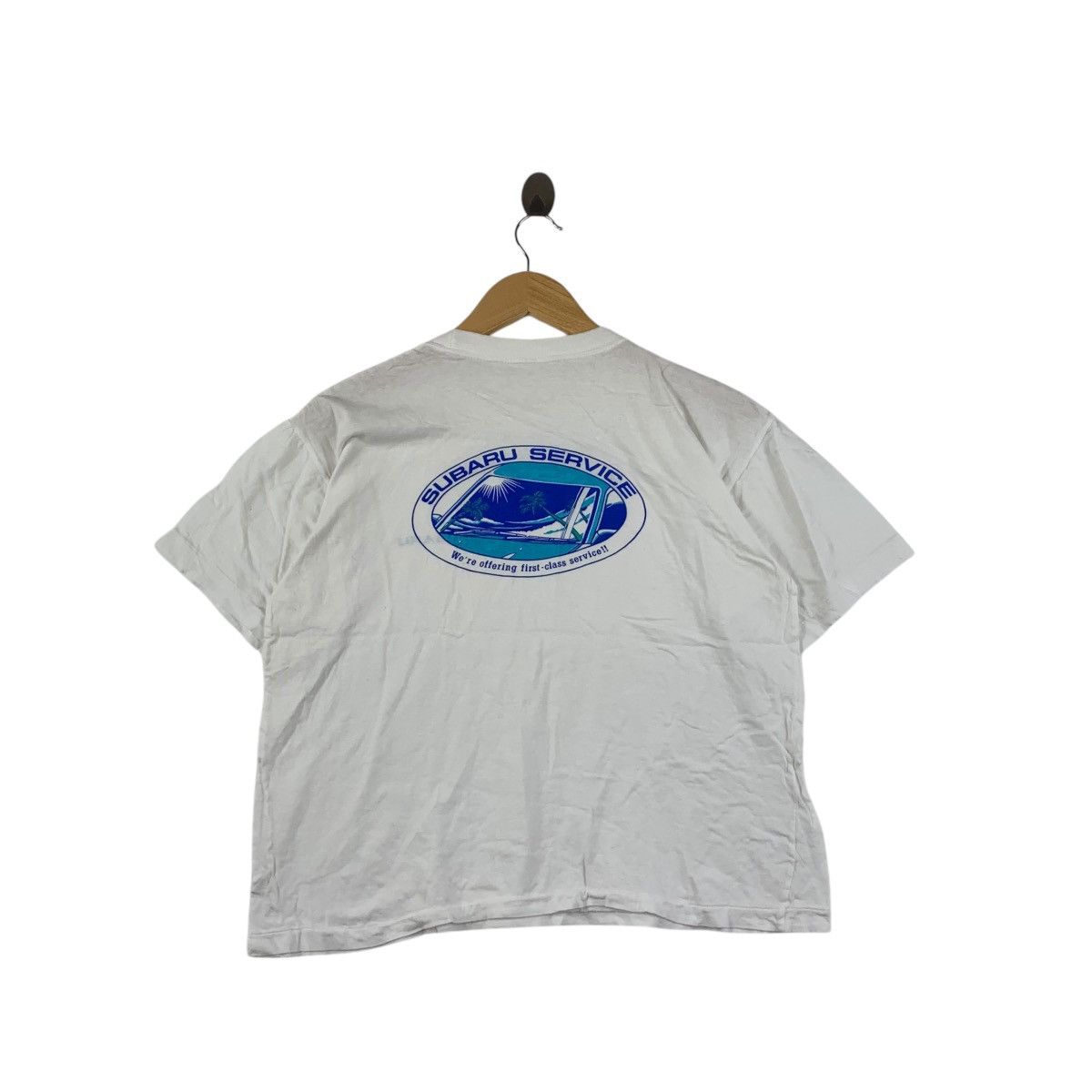 Vintage Vintage SUBARU SERVICE JAPAN Motorsport Racing Tee Shirt Size M / US 6-8 / IT 42-44 - 5 Thumbnail