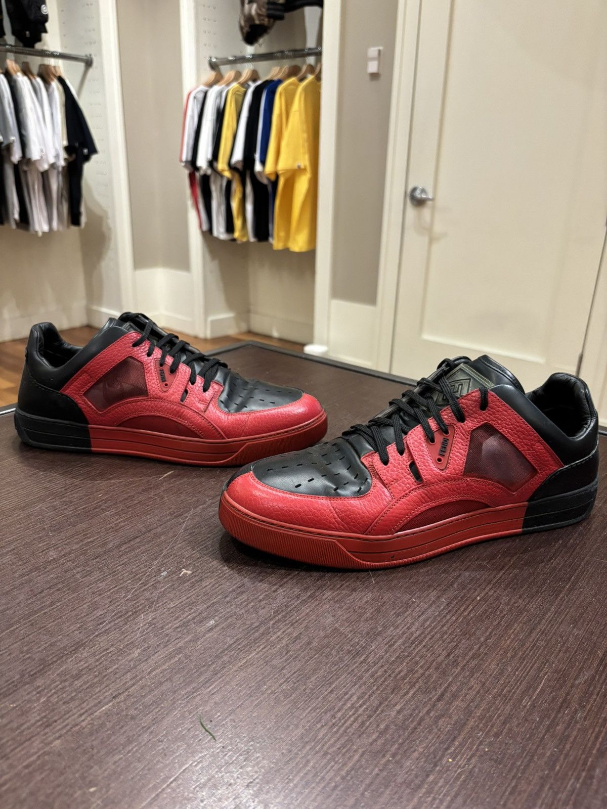Fendi Fendi Perforated Leather Sneaker Black Red Size US 10 / EU 43 - 1 Thumbnail