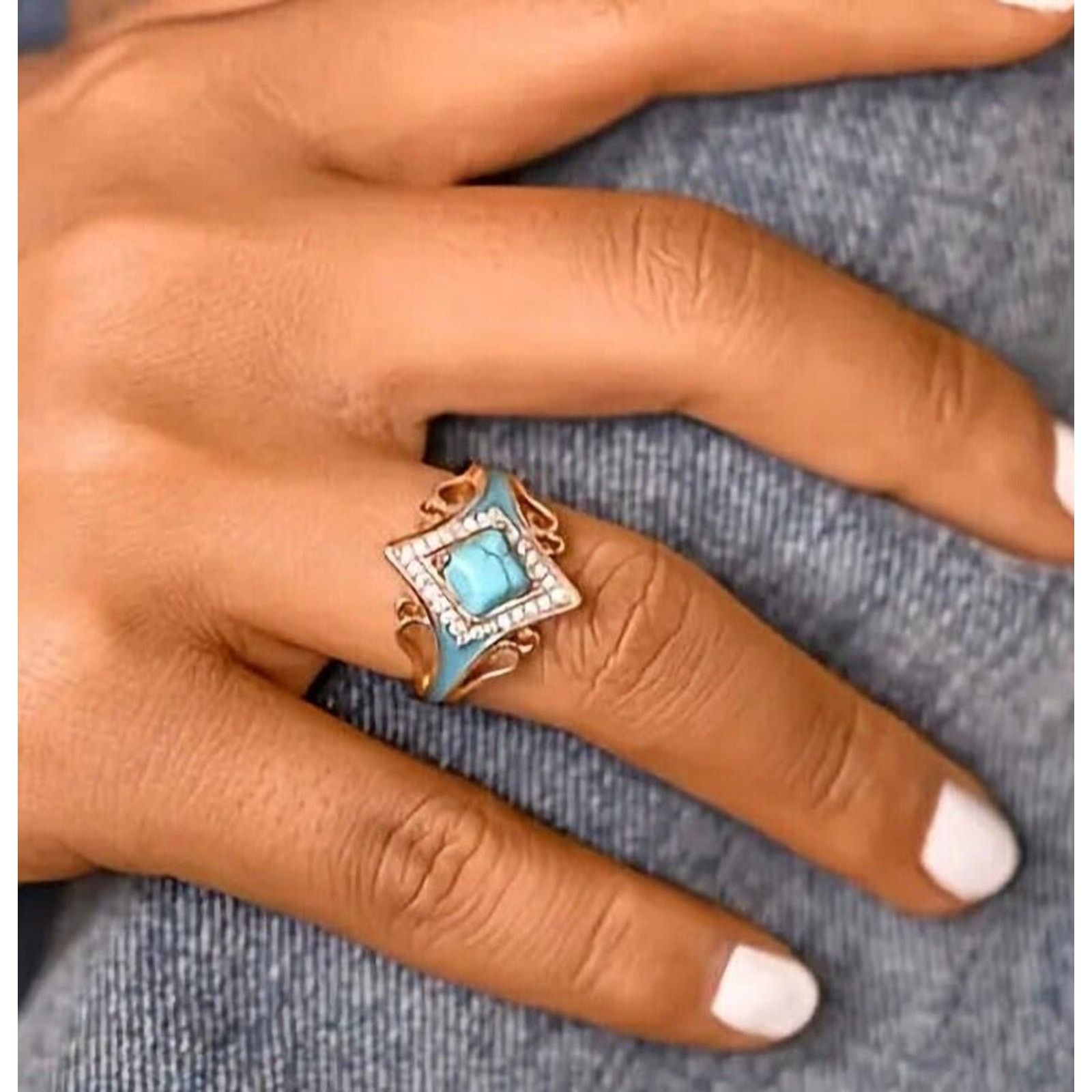 Other Women's Faux Turquoise Zirconia Bohemian Ring • Sz 7.25 Size ONE SIZE - 4 Thumbnail