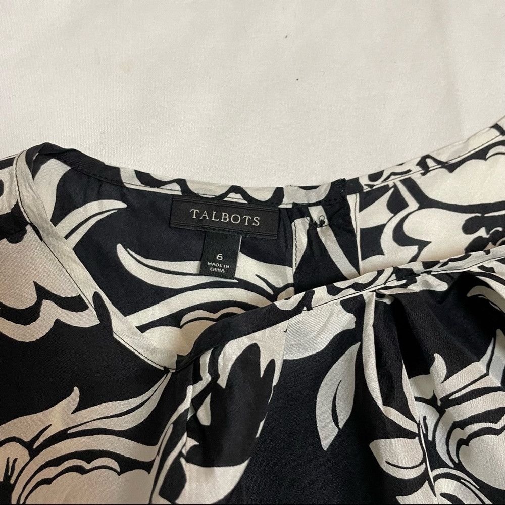 Talbots Talbots Black White Floral Silk Blouse Size 6 Size M / US 6-8 / IT 42-44 - 6 Thumbnail
