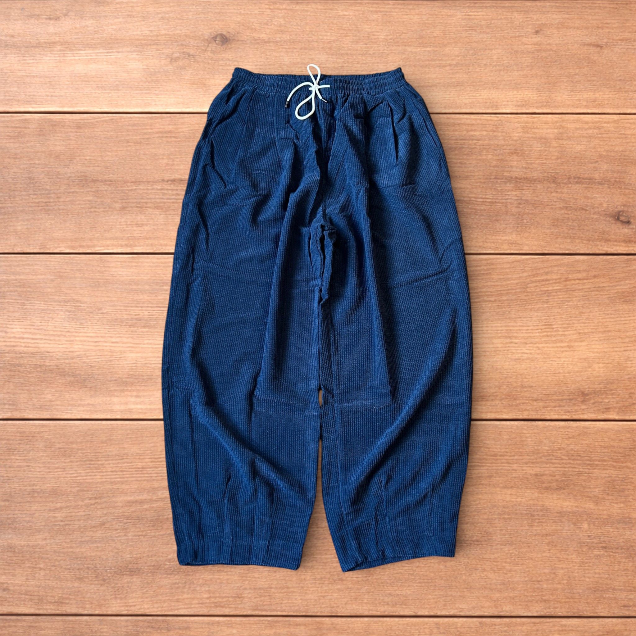 Japanese Brand Super baggy wide leg skater corduroy trousers in navy blue. Size US 36 / EU 52 - 1 Thumbnail