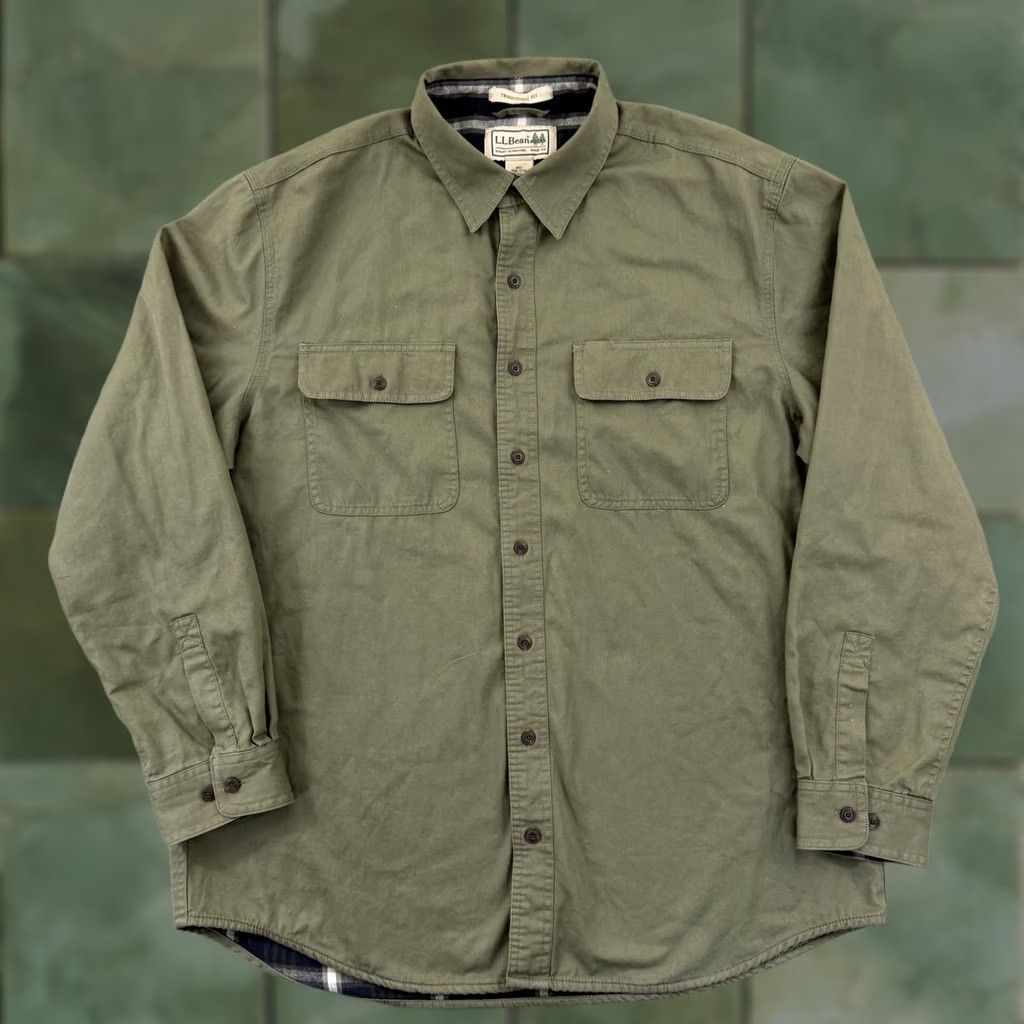 Vintage VINTAGE L.L.Bean Shacket Mens LT Green Plaid Lined Button Long Sleeve Outdoor Jacket Coat Shacket 90s Heritage"} Size US L / EU 52-54 / 3 - 1 Thumbnail