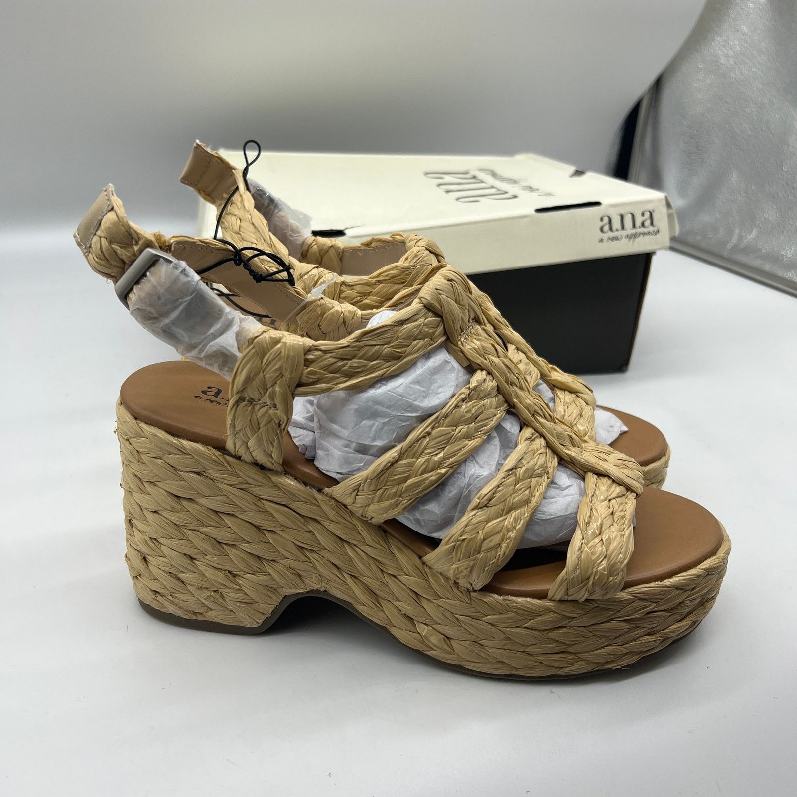Other a.n.a Womens Merlin Wedge Sandals Brown Natural Size 7.5M Size US 7.5 / IT 37.5 - 4 Thumbnail