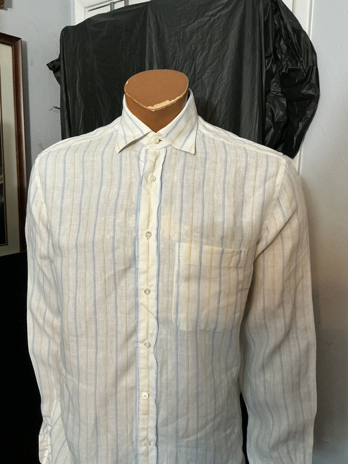 Ermenegildo Zegna Ermenegildo Zegna 100% Linen Striped Pocket Button Shirt Size US M / EU 48-50 / 2 - 15 Thumbnail