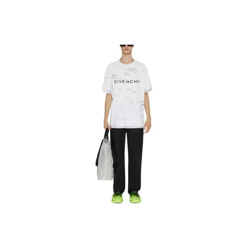 Givenchy o1w1db10325 2 Laters Oversized Hole T-Shirt in White Size US XS / EU 42 / 0 - 4 Thumbnail