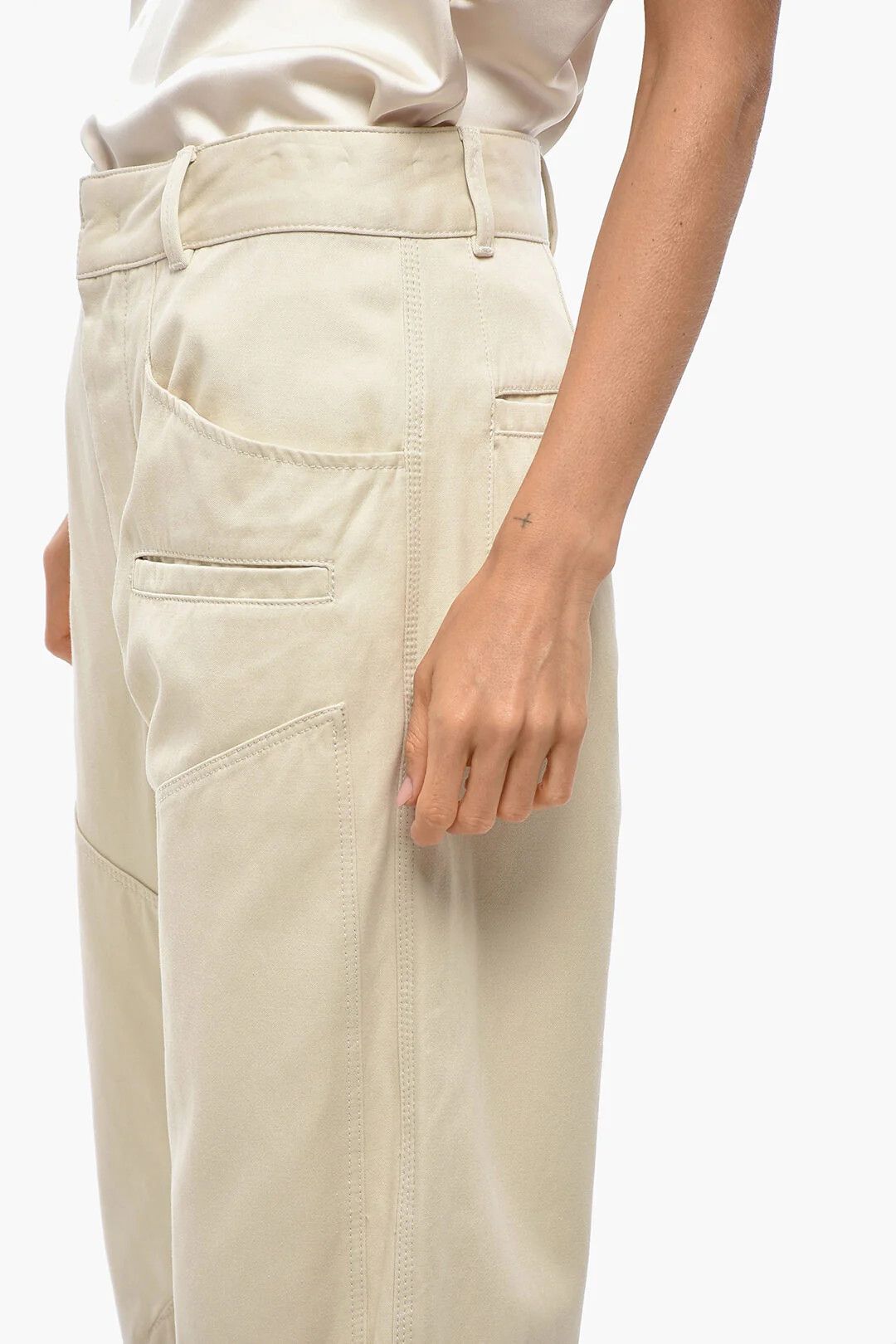 Isabel Marant og1mm0326 Cotton Multi-Pocket Pant in Beige Size 28" / US 6 / IT 42 - 2 Thumbnail