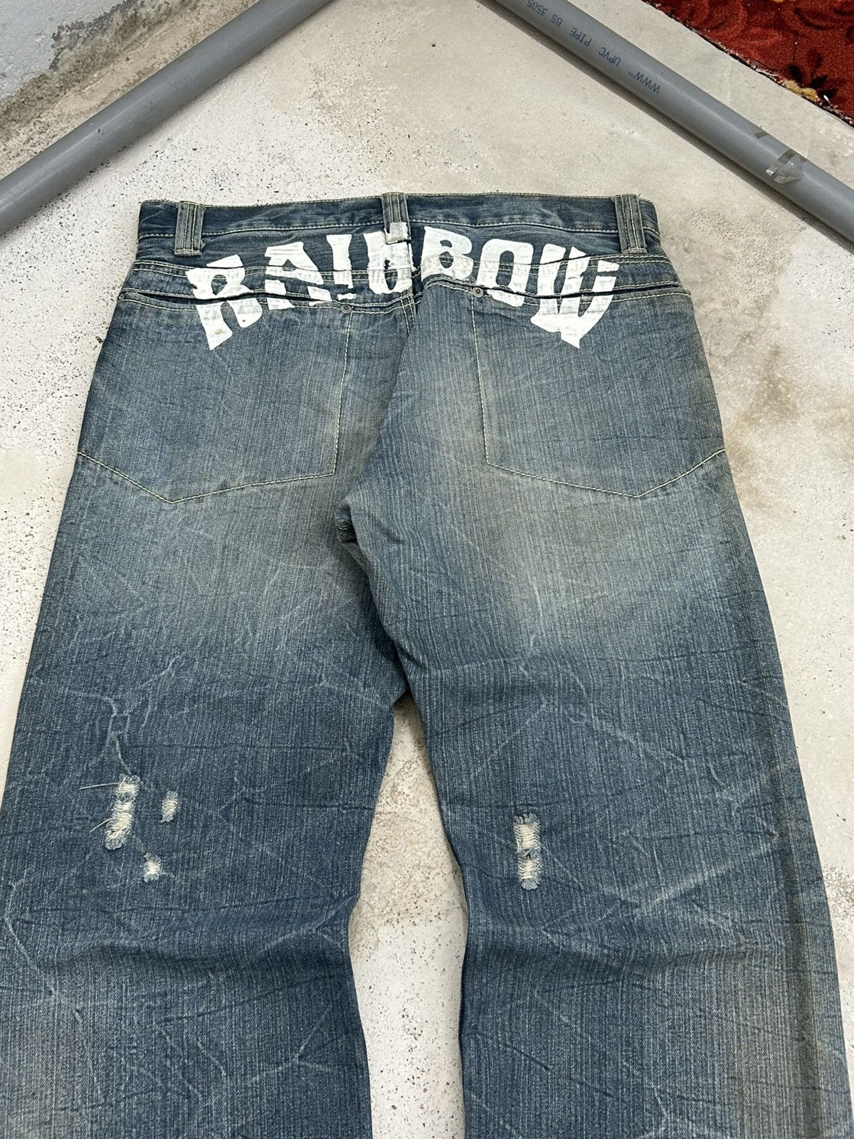 Le Grande Bleu (L.G.B.) Vintage Daily Topics Rainbow Baggy Distressed Washed Whisker Size US 33 - 17 Thumbnail