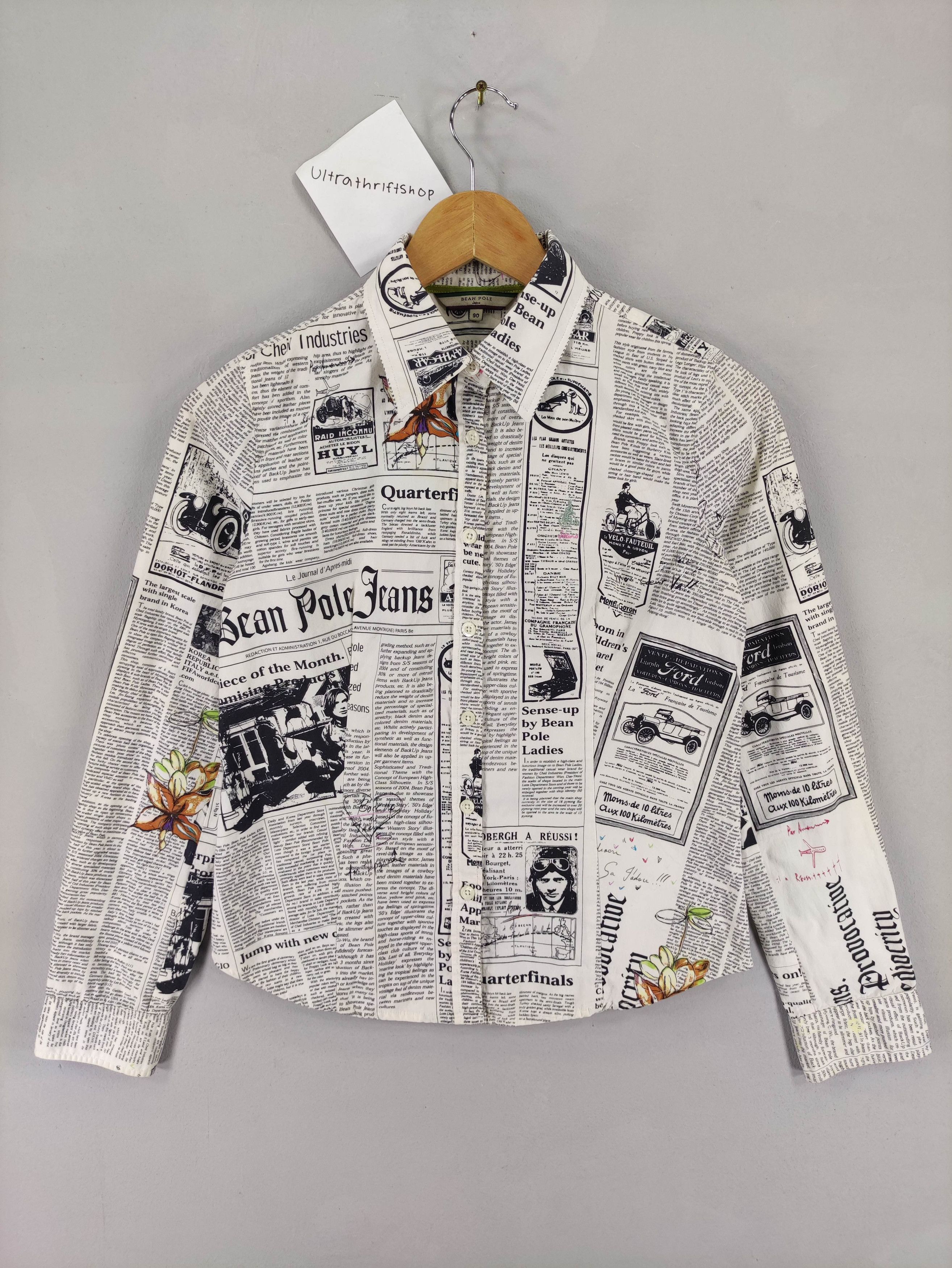 BEANPOLE Vintage Bean Pole Newspaper Shirt Button Up Long Sleeve Size XXS / US 00 / IT 34 - 1 Thumbnail