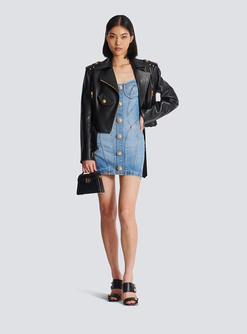 Balmain o1s1wg110725 Buttoned Short Denim Dress in Blue Size L / US 10 / IT 46 - 3 Thumbnail