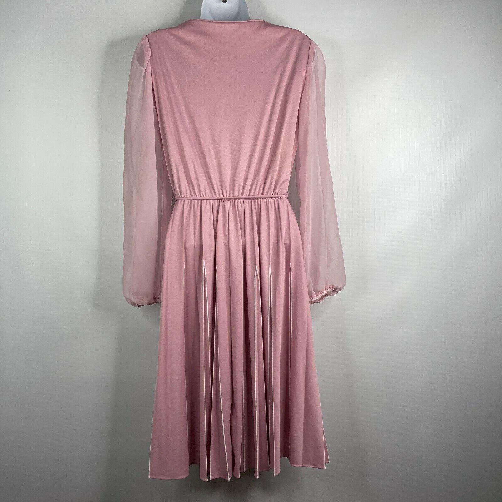 Vintage 70s Lavender Belted Contrast Stich Pleat Fit Flare Dress Size L / US 10 / IT 46 - 5 Thumbnail