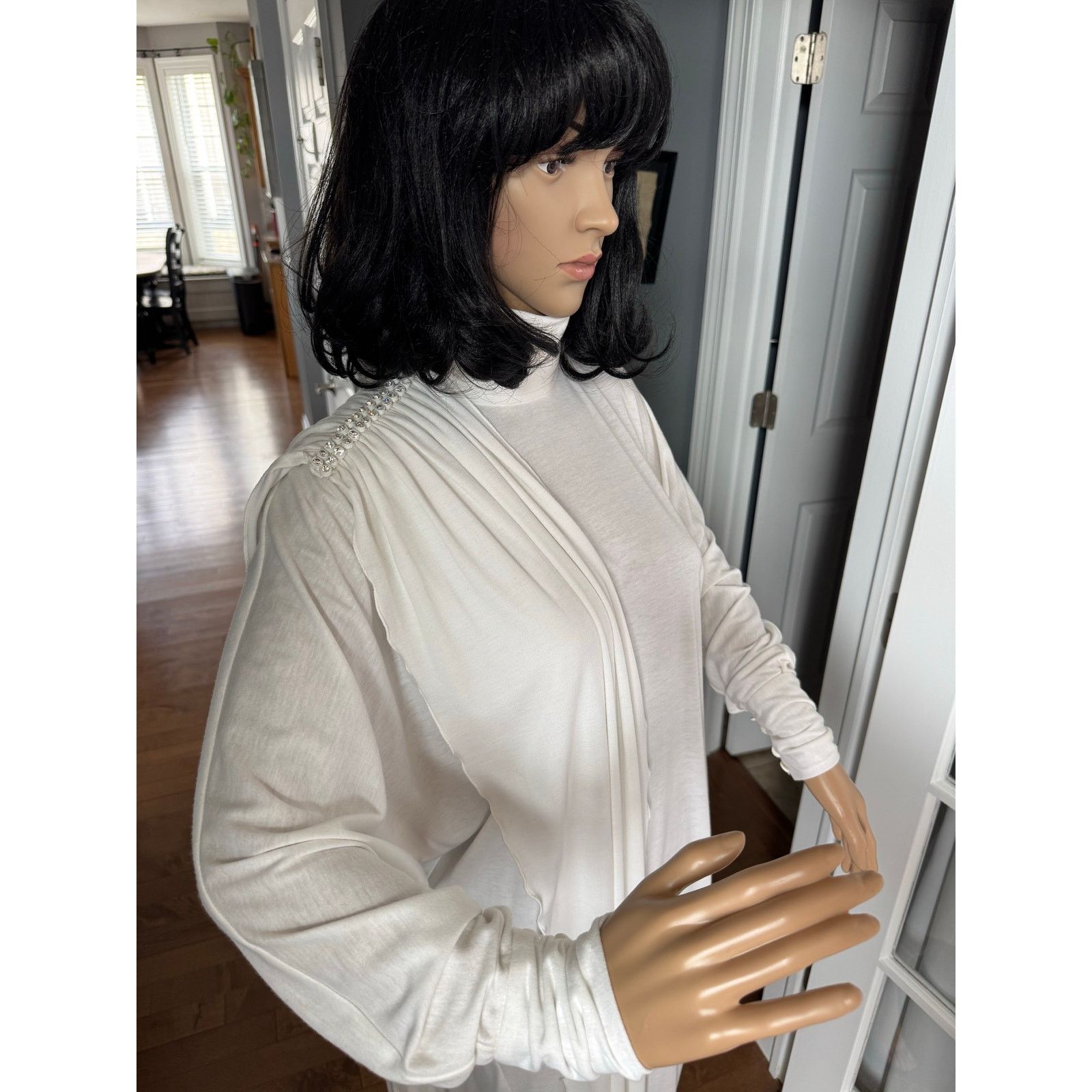 Vintage NWT Marcy & Co 1970s–80s White Rhinestone Caftan Gown sash M Size M / US 6-8 / IT 42-44 - 13 Thumbnail